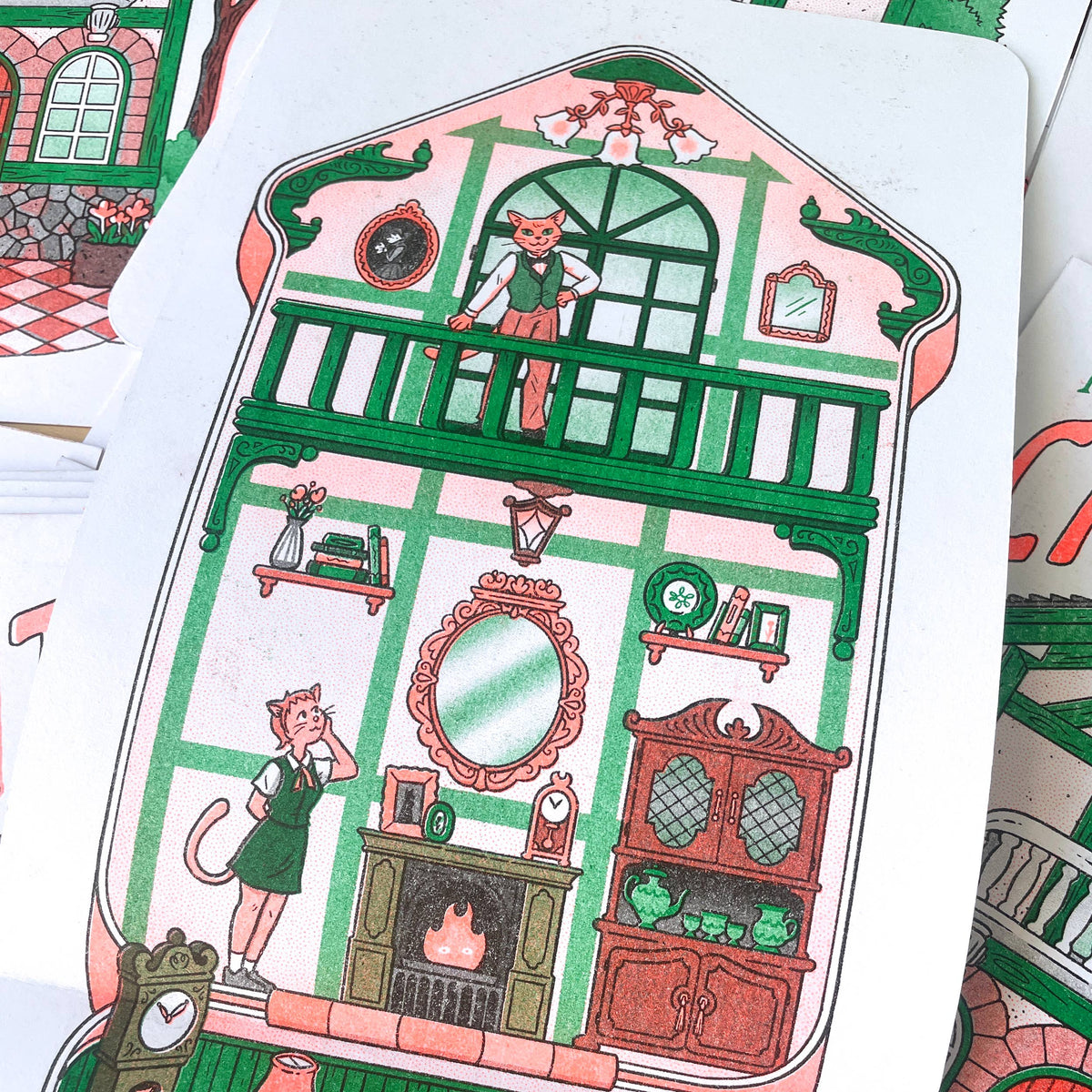 Cat Polly Pocket, Folding Risograph Print