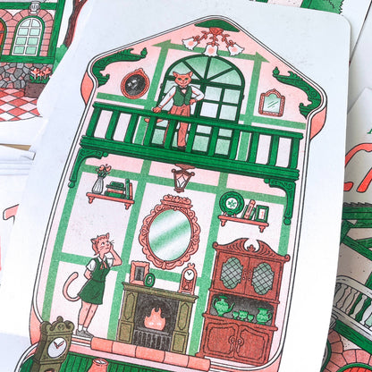 Cat Polly Pocket, Folding Risograph Print