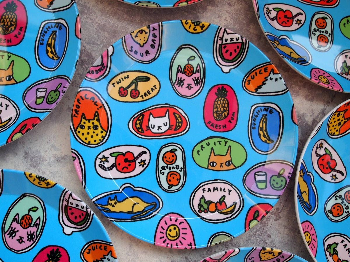 Cat Fruit Illustrated Plastic Snack Plate