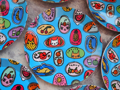 Cat Fruit Illustrated Plastic Snack Plate