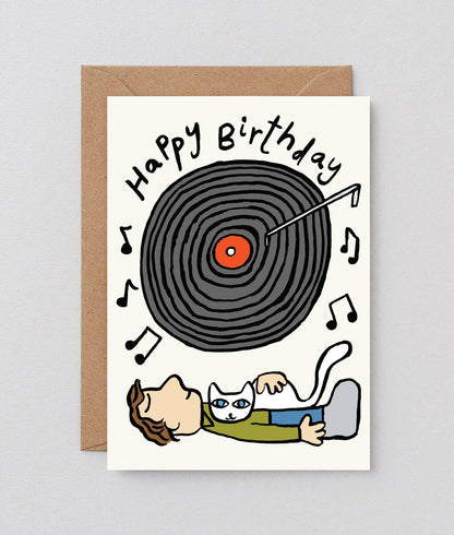 'Happy Birthday Vinyl' Embossed Greetings Card