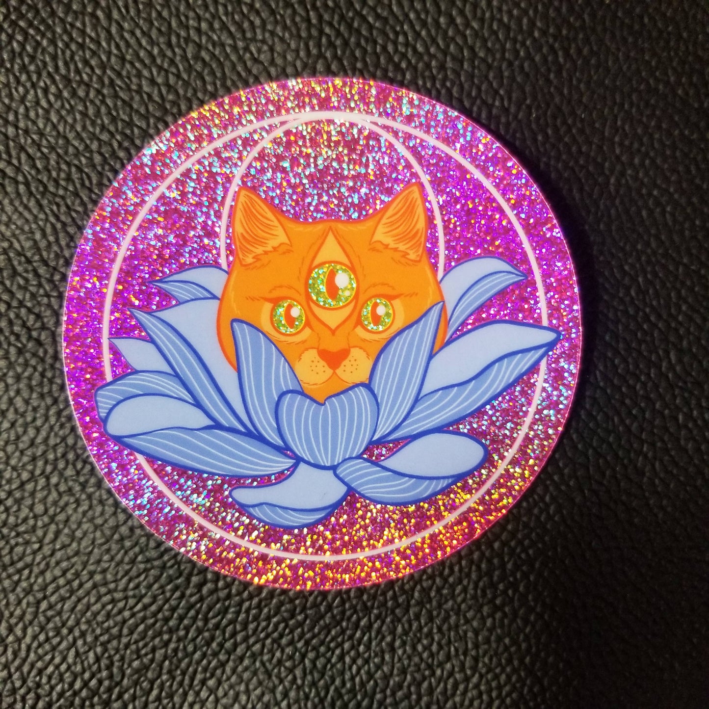 Third Eye Lotus Cat Holographic Sparkle Vinyl Sticker