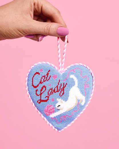 Cat Lady Needlepoint Ornament | christmas, cat, heart