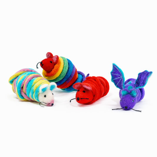 Wool Mouse Cat Toy 6-Foot-Tail - red rainbow unicorn dragon