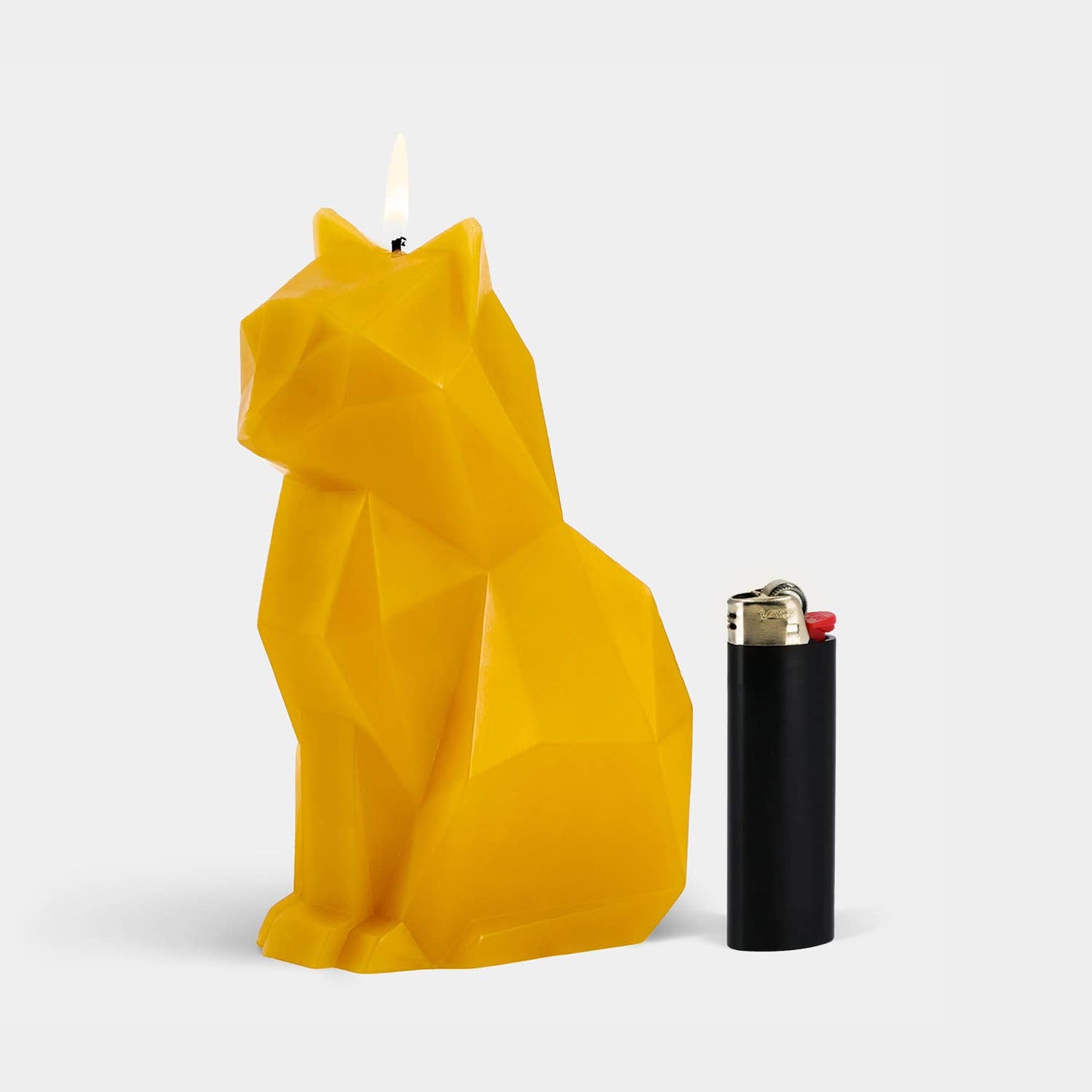 PyroPet Kisa Cat Skeleton Candle - 7" Tall, Mustard Yellow