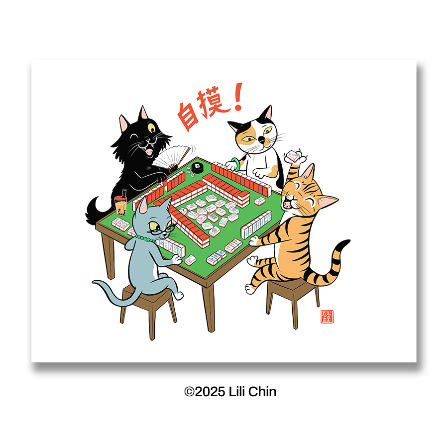CATS PLAYING MAHJONG print