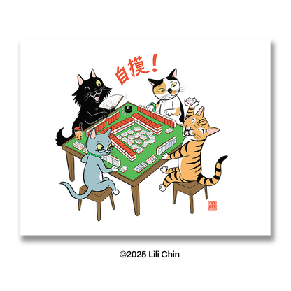 CATS PLAYING MAHJONG print