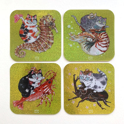 Paper Puffin - Cowboy Cat Seahorse Glitter Sticker