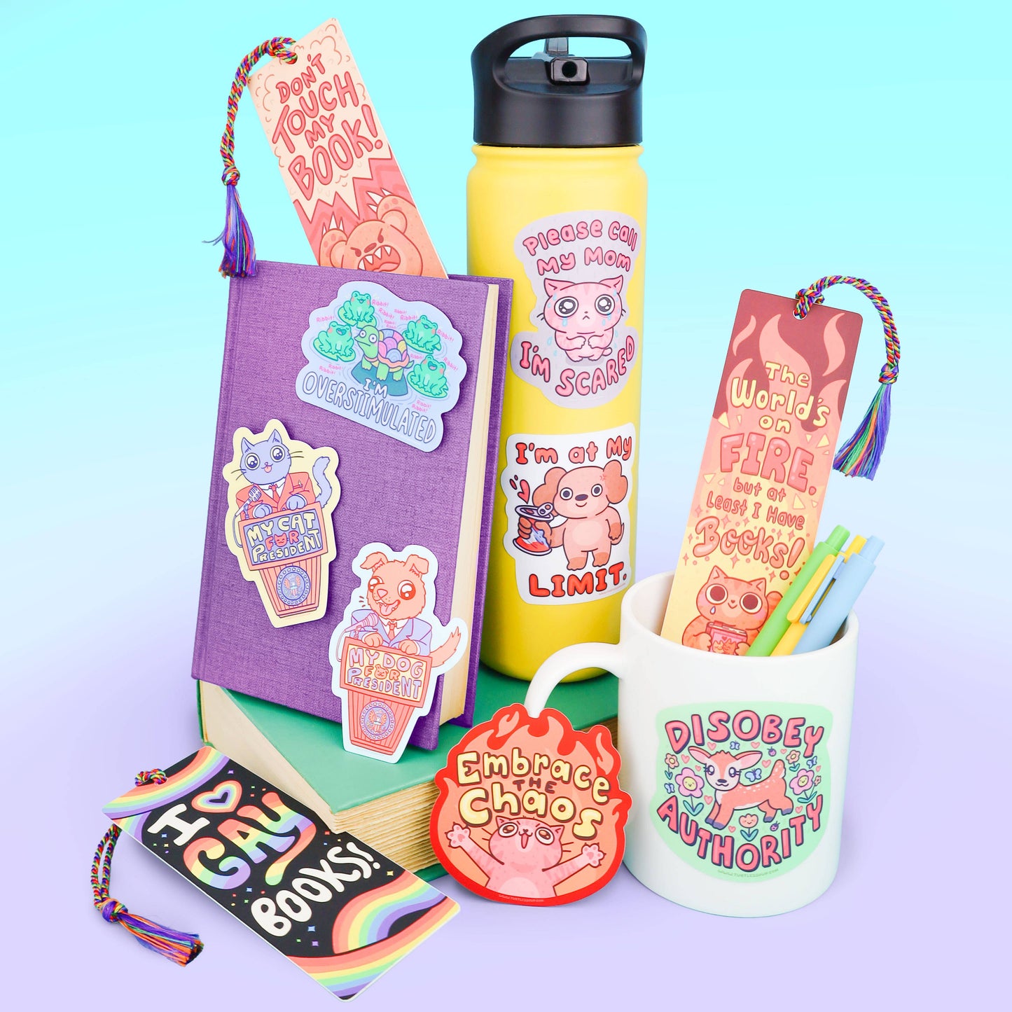 Turtle's Soup - World’s On Fire, Cat, Anxious, Bookmark with Tassel