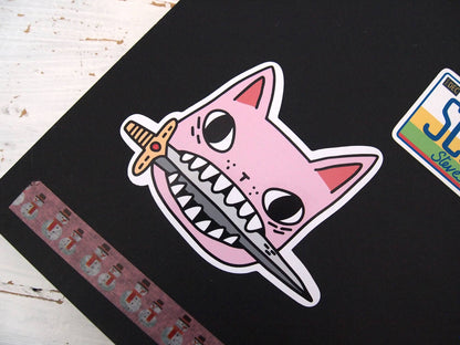 Pink cat illustrated vinyl sticker