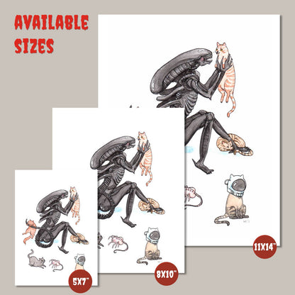 Stupid Animal Shop - Extra-purrestrial - Alien with Cats Print