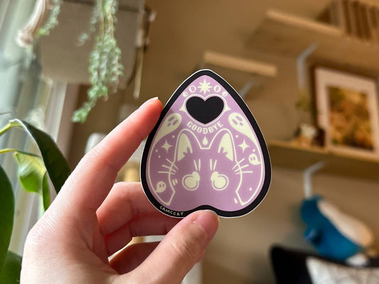 Goodbye Pastel Purple Cat Planchette Matte Vinyl Sticker