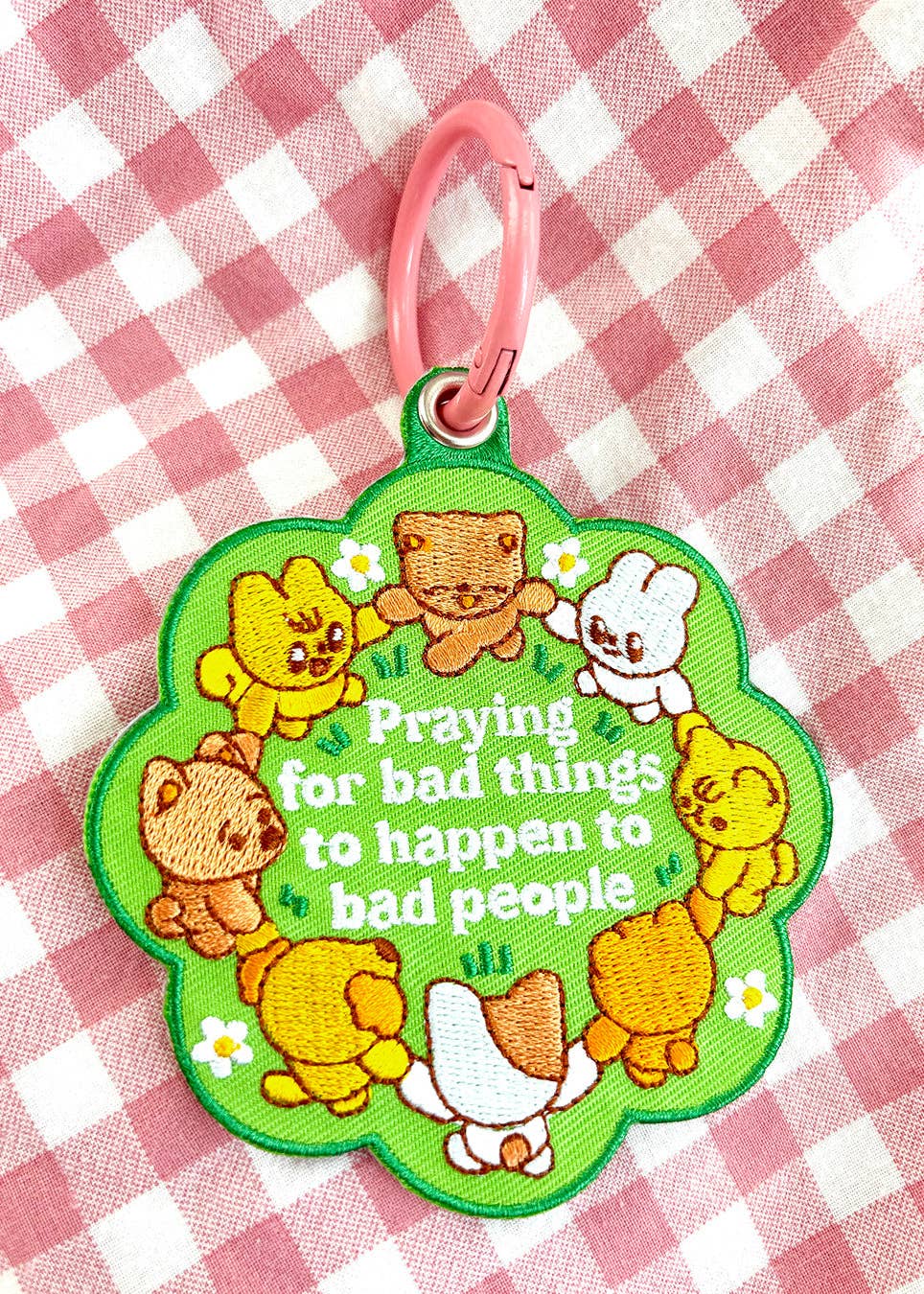Praying for Bad Things Embroidered Keychain