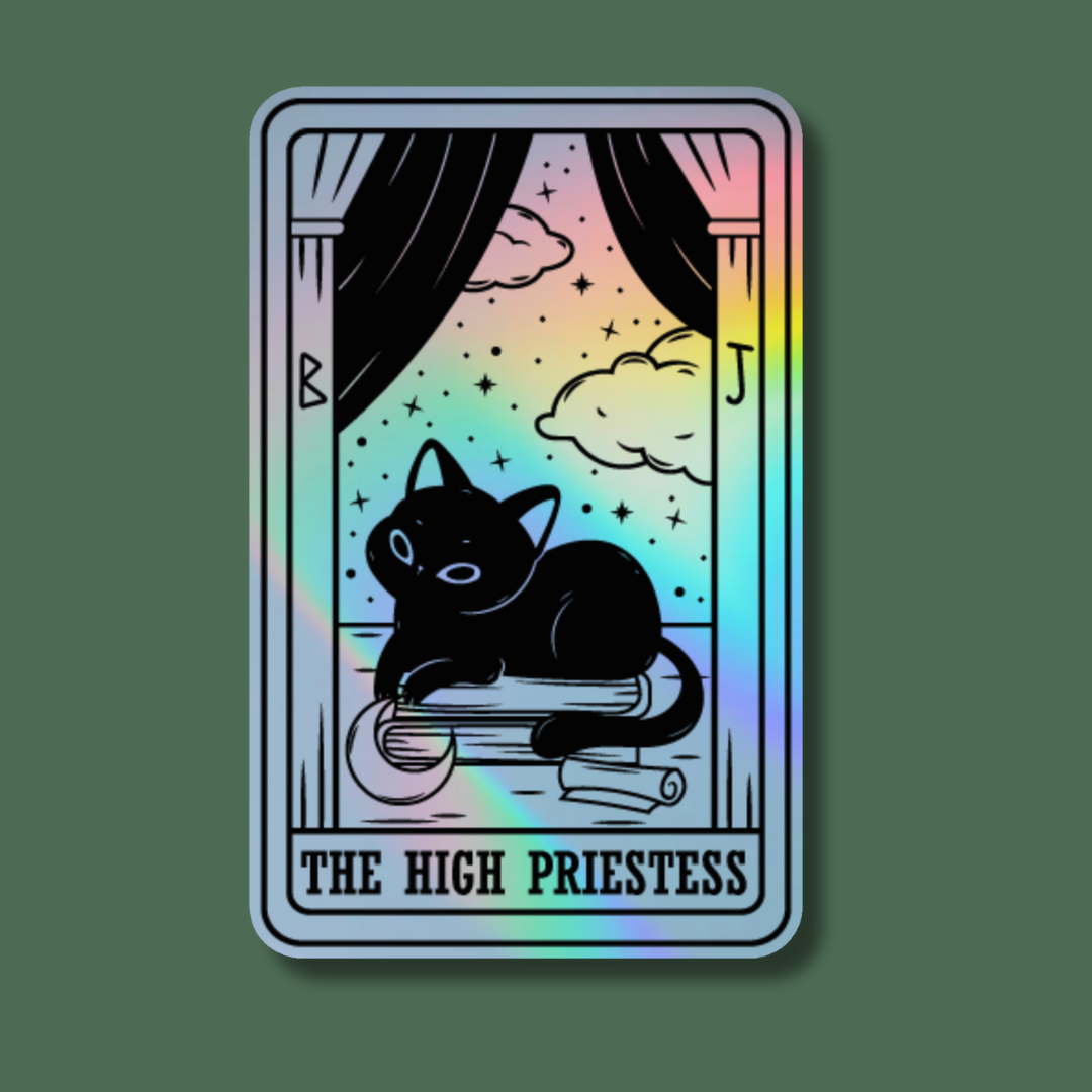 Indigo Maiden - The High Priestess Black Cat Tarot Card Holographic Sticker