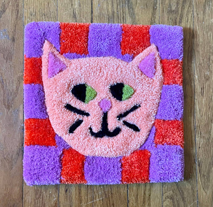 Hi Cutie - Checkered Cat Tufted Wall Hanging