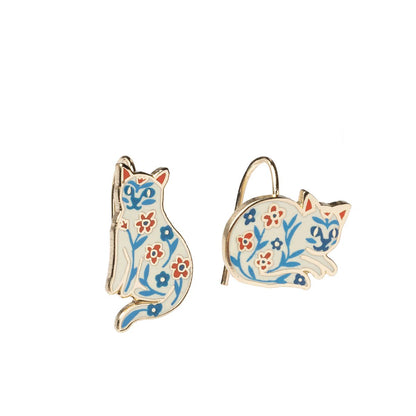 Floral Cats Earrings - Cat Lover Gift