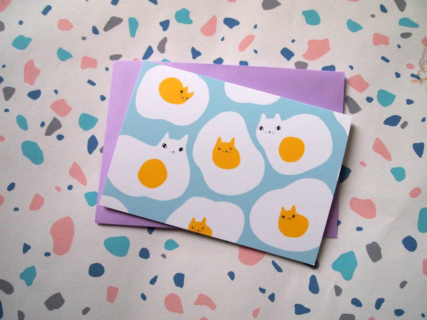I LIKE CATS - Egg cats illustrated blank greetings card