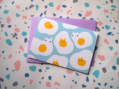 I LIKE CATS - Egg cats illustrated blank greetings card
