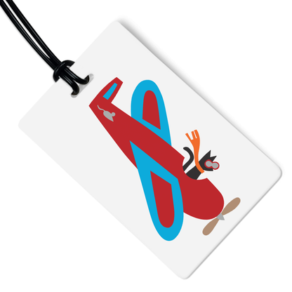 Cat in Plane Luggage Tag w/ Black Strap