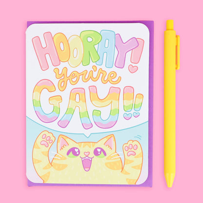 Hooray You’re Gay, Kitten, LGBTQ, Queer Card with Envelope