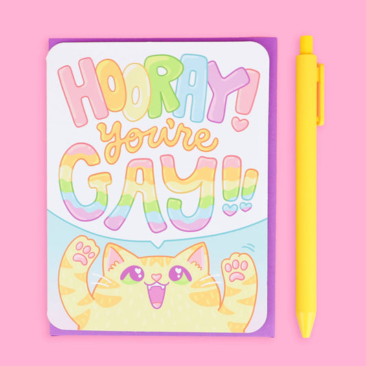 Hooray You’re Gay, Kitten, LGBTQ, Queer Card with Envelope