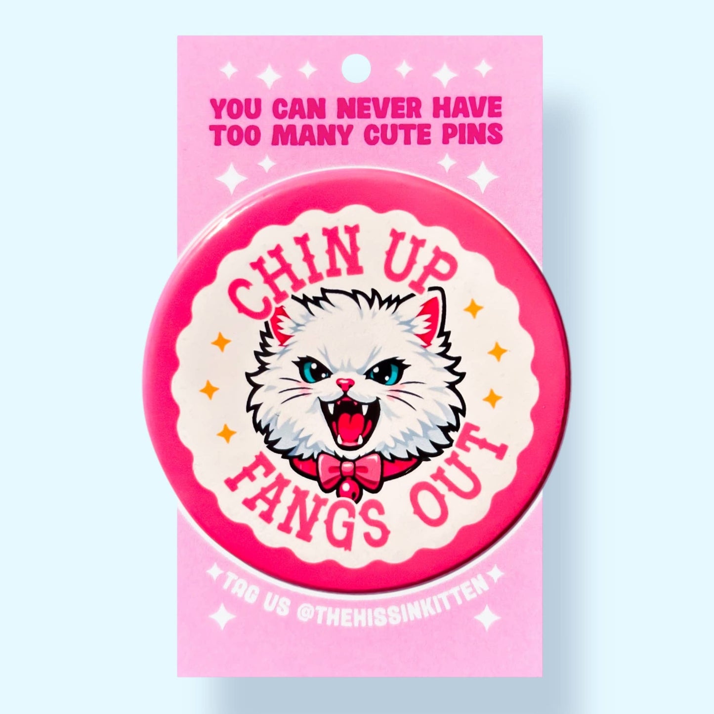 Chin Up Fangs Out Cat Button