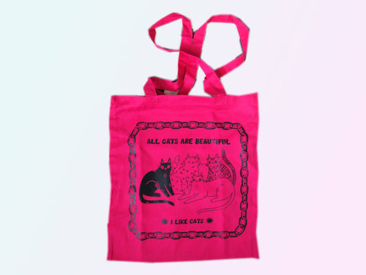 I LIKE CATS - All Cats Are Beautiful Screen Printed fuchsia Tote Bag