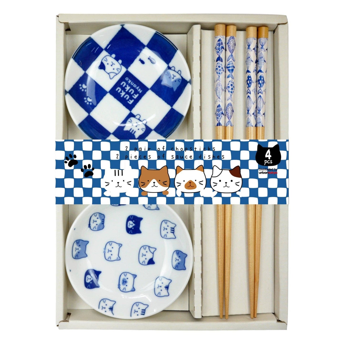Cat 2 Pair Wooden Chopsticks and Sauce Dish Gift Set (1/36)