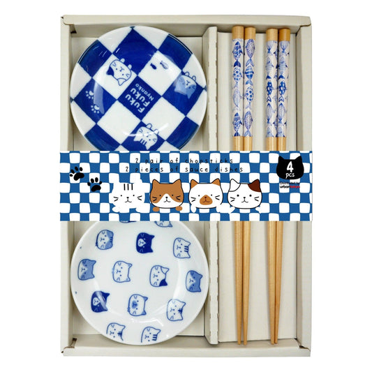 Cat 2 Pair Wooden Chopsticks and Sauce Dish Gift Set (1/36)