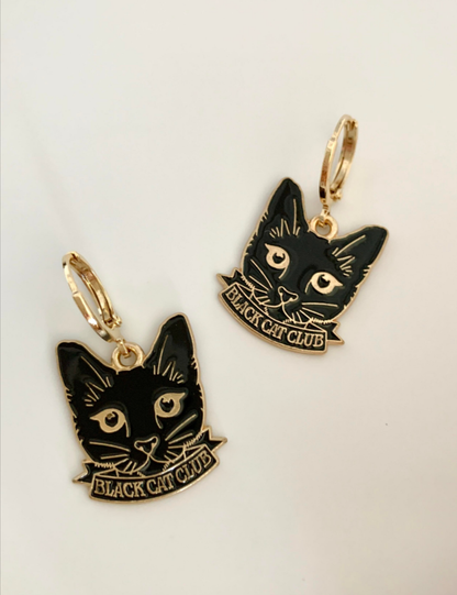 HolyGuacamolly - Unique Black Cat Club Huggie Earrings