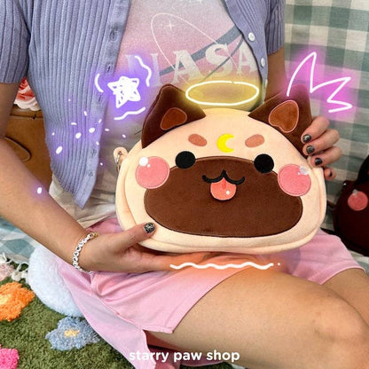 Moon Cat Crossbody Bags with leather strap