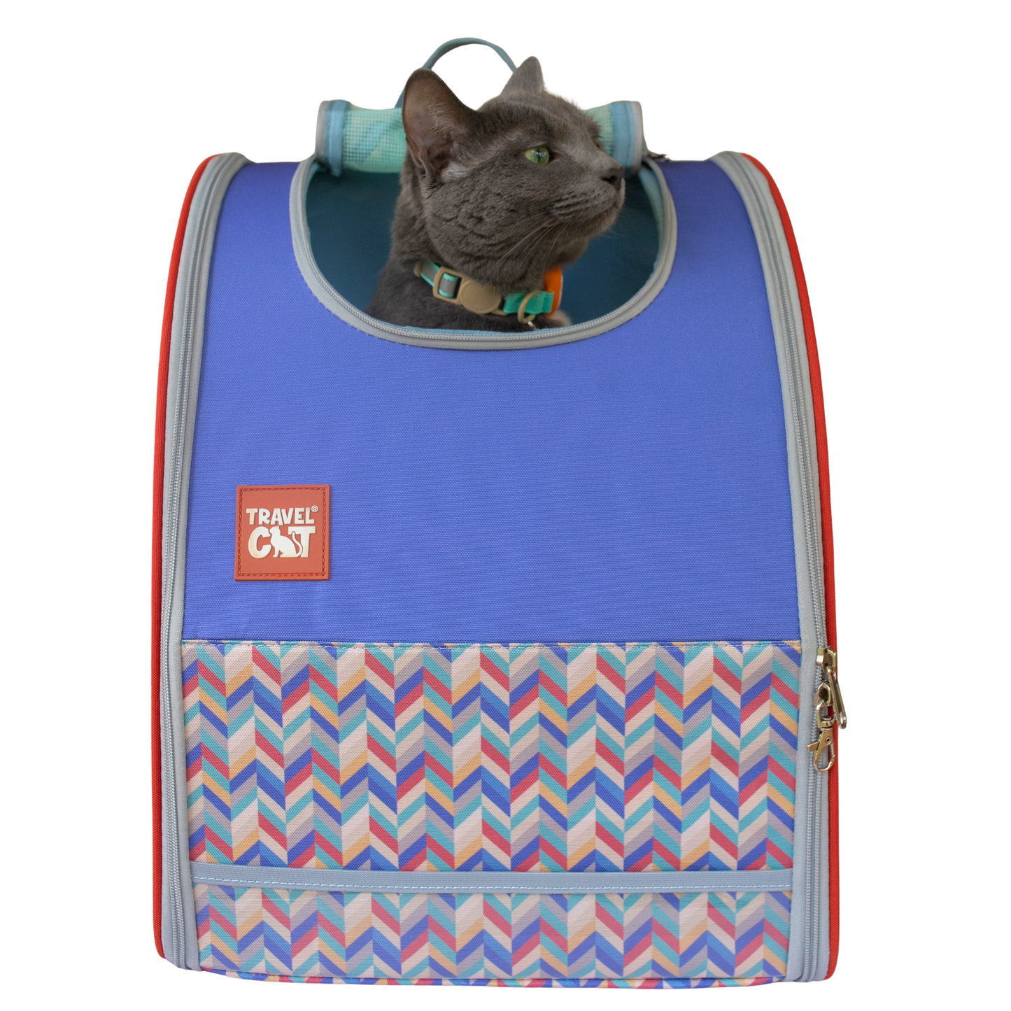 “The Roam With Me” Cat Backpack - Chevron Terracotta Sky
