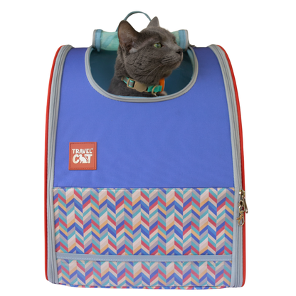 “The Roam With Me” Cat Backpack - Chevron Terracotta Sky