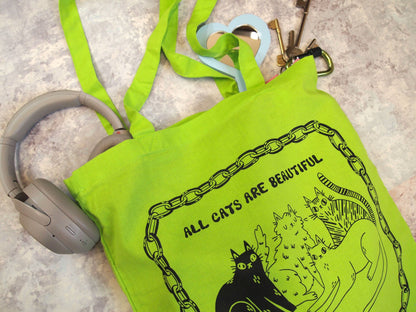 I LIKE CATS - All Cats Are Beautiful Cat Illustration green Tote Bag