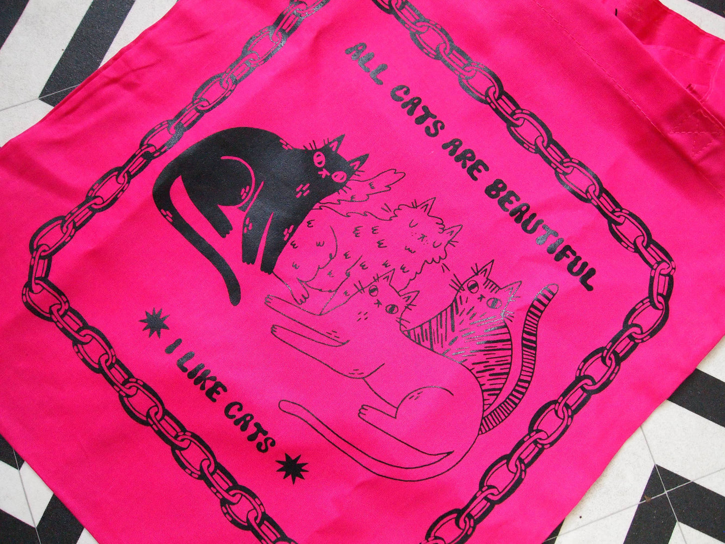 I LIKE CATS - All Cats Are Beautiful Screen Printed fuchsia Tote Bag