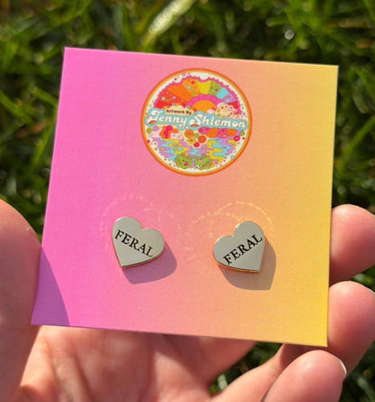 Golden Enamel Feral Heart Stud Earrings