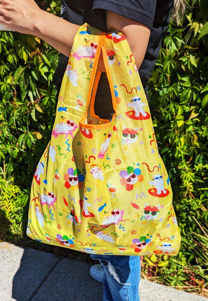 Reusable Grocery Shopping Bag- Vacation Cat