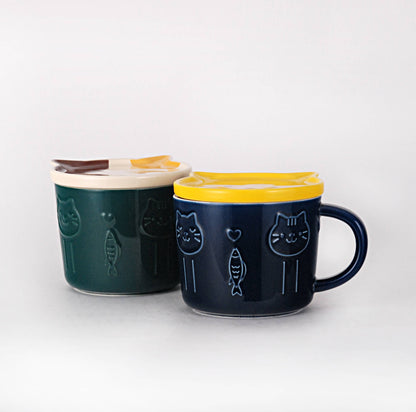 Ceramic Cat Mugs with Face Shaped Lid (16oz)