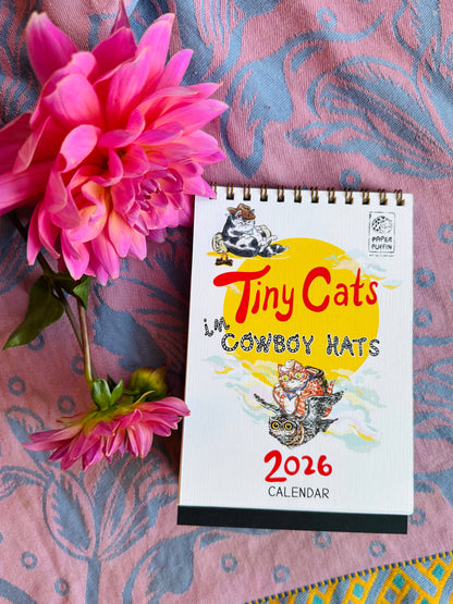 Paper Puffin - 2026 Calendar Tiny Cats in Cowboy Hats 