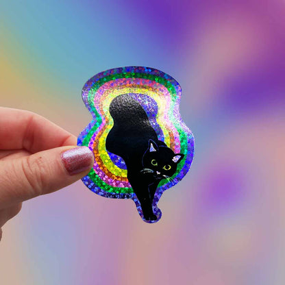 Space Portal Cat Holographic Glitter sticker