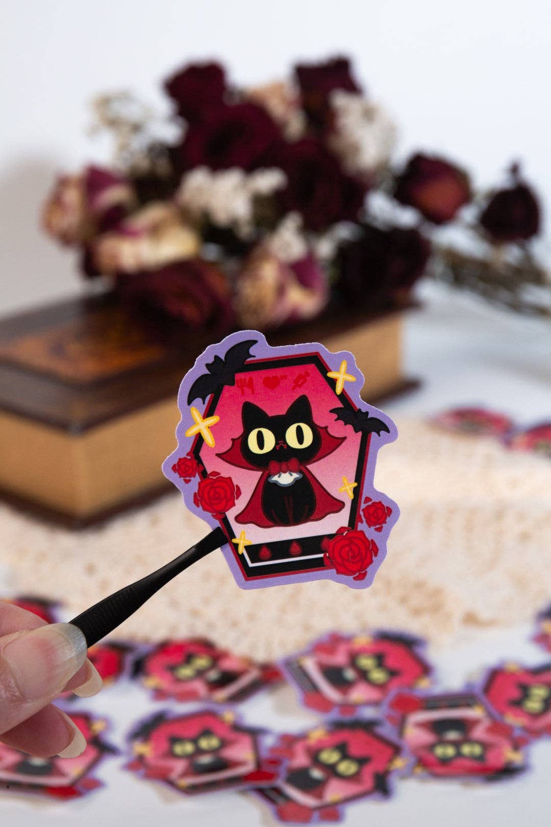 MikouArt - Vinyl Sticker | Tamagotchi Vampire Cat | 3 inch | Waterproof & Fade-Resistant