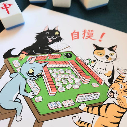 CATS PLAYING MAHJONG print