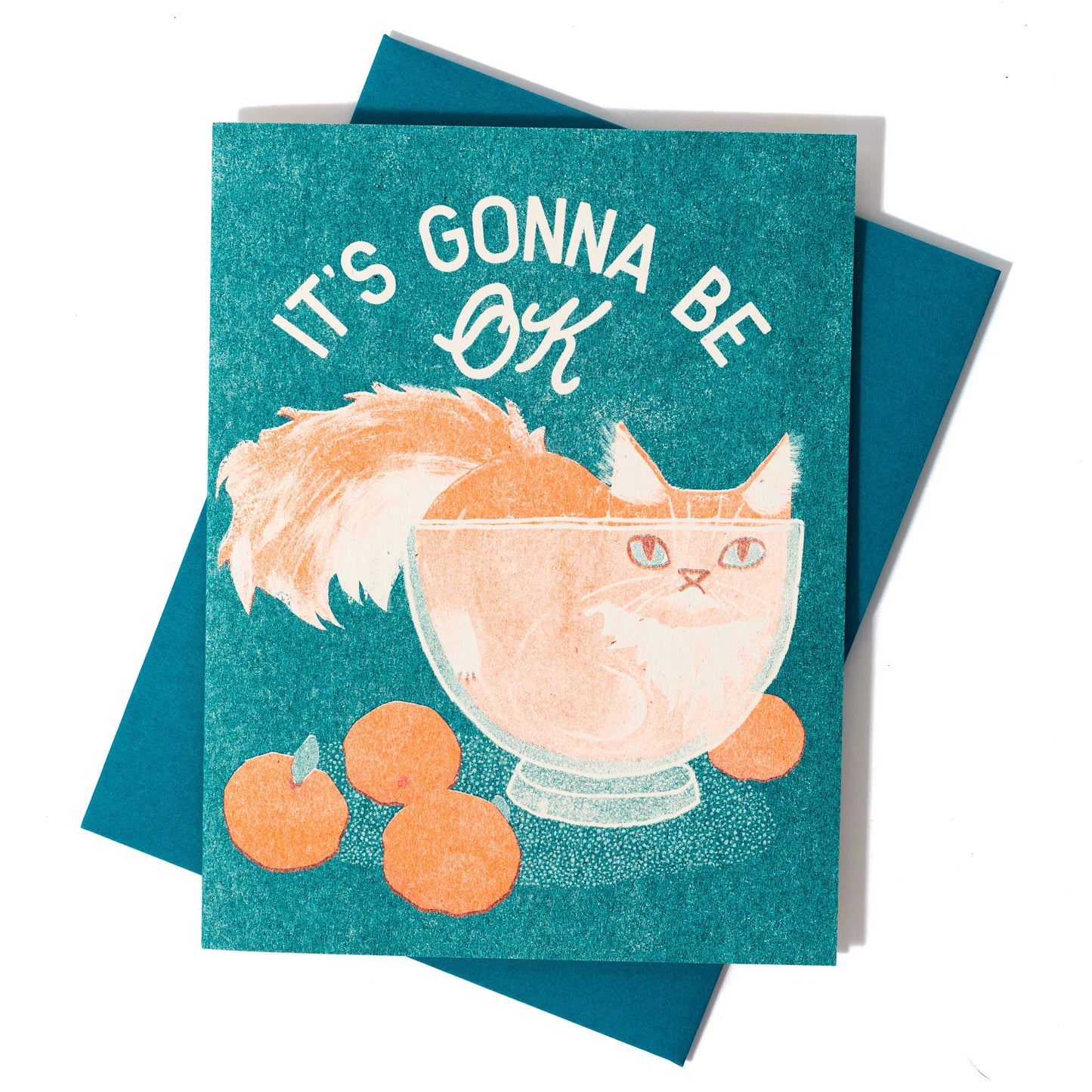 It's Gonna Be OK Cat Risograph Card