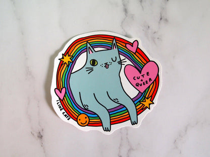 Cute Queer Cat Rainbow Die Cut Vinyl Sticker