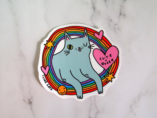 Cute Queer Cat Rainbow Die Cut Vinyl Sticker