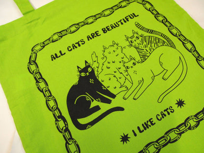 I LIKE CATS - All Cats Are Beautiful Cat Illustration green Tote Bag