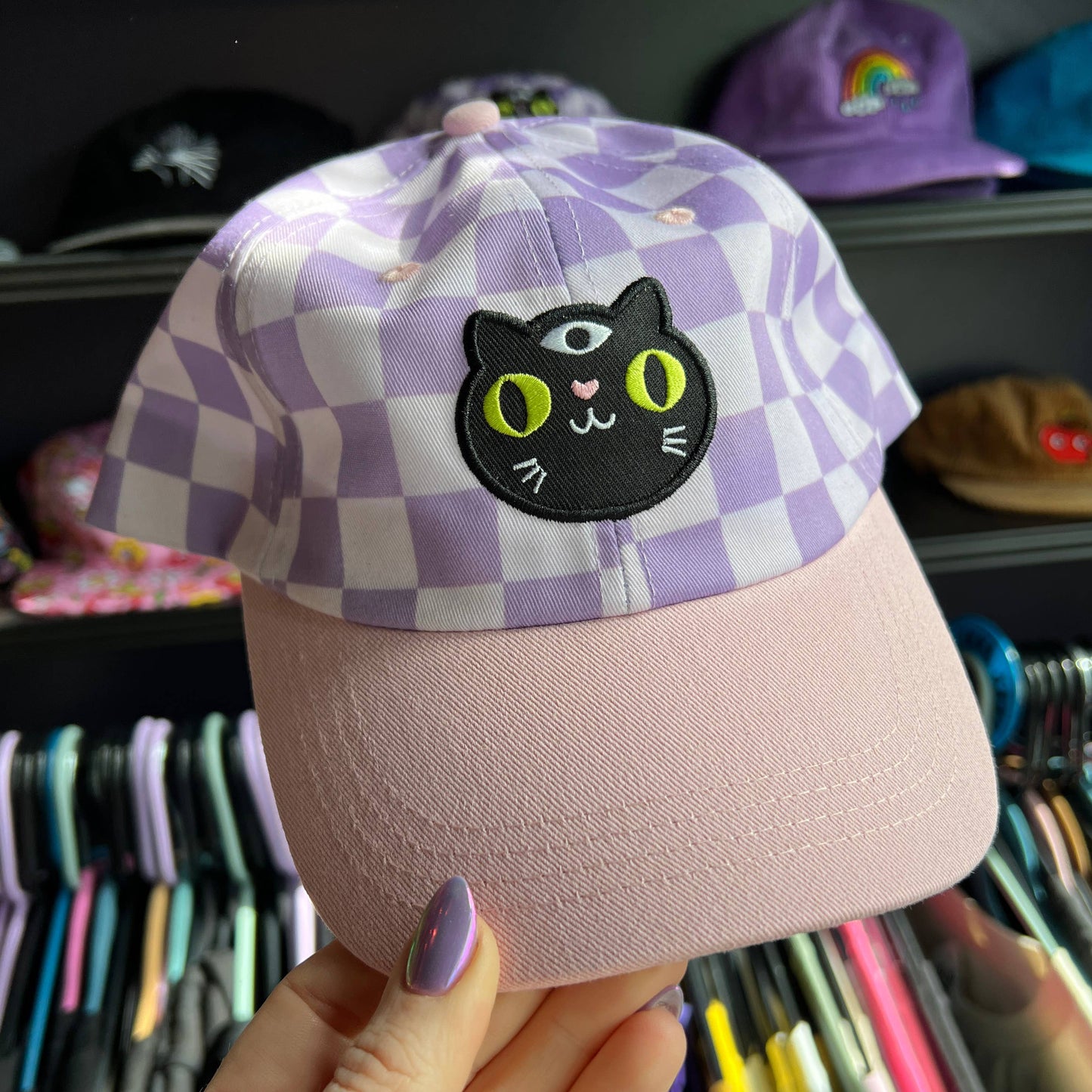 Black Cat Checkerboard hat