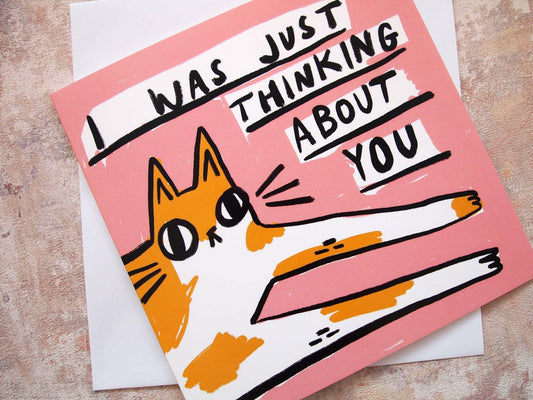 Thinking of you Cat Notecard Blank Greetings Card