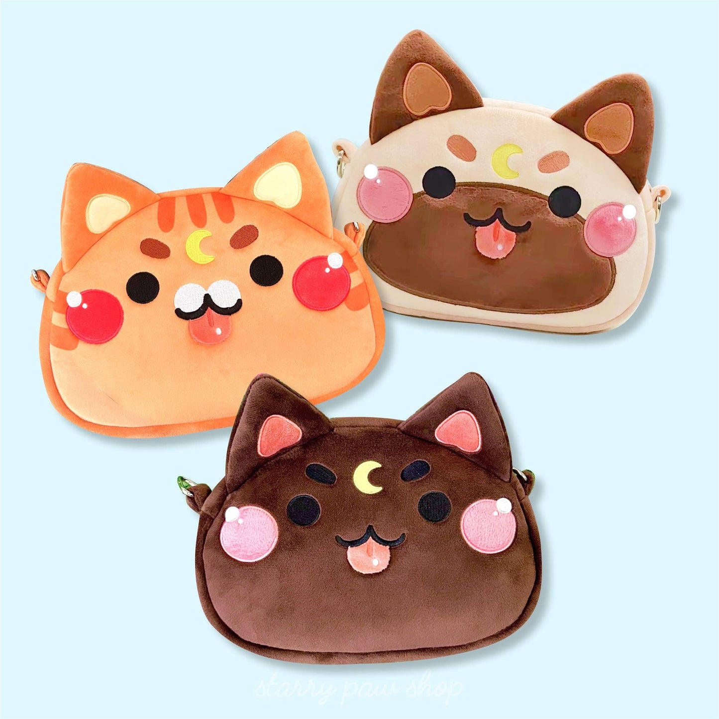 Moon Cat Crossbody Bags with leather strap