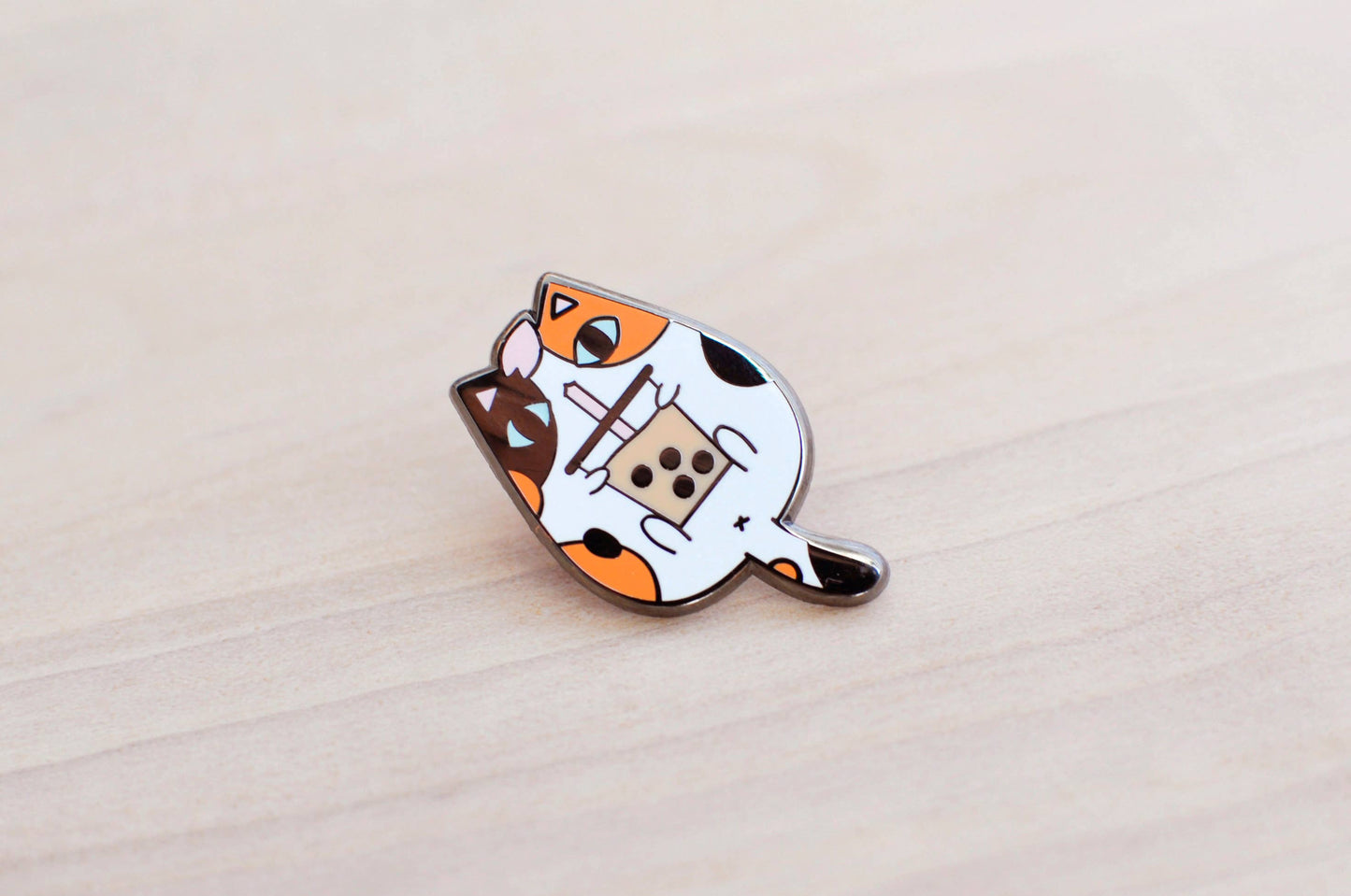 Calico Cat and Bubble Tea Enamel Pin